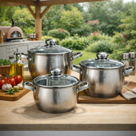 Комплект тенджери Swissgold EMMIE SG-18099 – 3 броя с 5-слойно капсуловано дъно за равномерно готвене