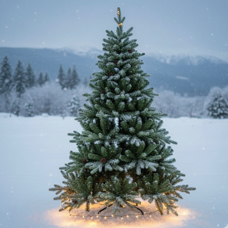 Красива коледна елха с естествено излъчване, идеална за създаване на празнична атмосфера у дома