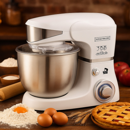 Многофункционален планетарен миксер с иноксова купа 5.5L Royalty Line RL-PKM1600 за смесване, разбиване и готвене
