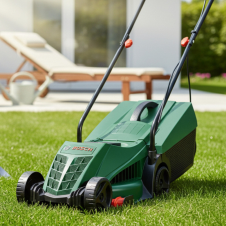 Електрическа косачка Bosch Rotak 32, 1200W, с технология GrassCombs за прецизно косене на тревата