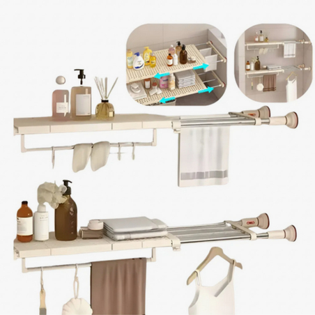 Разтегателен телескопичен рафт без пробиване 50–80 см – практично решение за организация на пространството