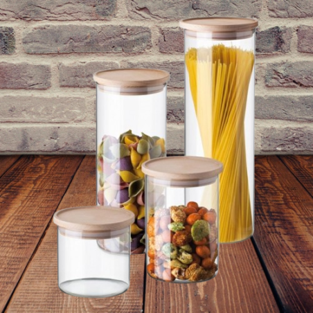 Стъклен буркан с бамбуков капак Ø10 x 10 см, 700 мл