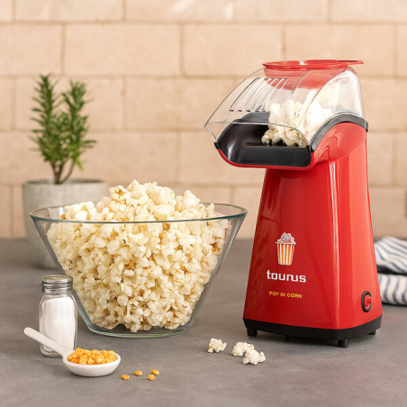 Машина за пуканки Taurus Pop'n'Corn 1100W с горещ въздух, готова за 2-3 минути, висок капацитет, дозатор и нехлъзгаща се основа