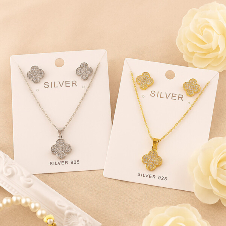 Елегантен комплект колие с обеци – златисто или сребристо покритие, устойчив метал