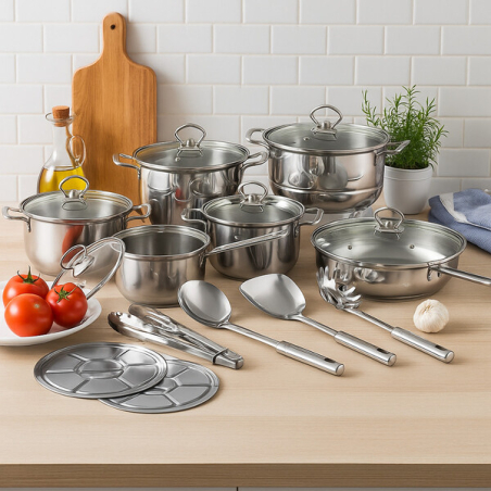 Премиум комплект съдове и прибори за готвене – 18 части от неръждаема стомана