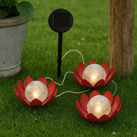 LED соларна градинска лампа с 3 цветя – слънчева енергия