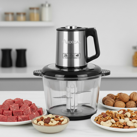 Електрически чопър Lexical LCH-1970 с неръждаем корпус и стъклена купа – удобен за бързо нарязване на продукти