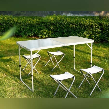Сгъваема маса с 4 алуминиеви стола Malatec 7893 – компактен комплект за къмпинг и пикник
