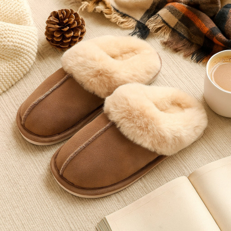 Оригинални пухкави зимни пантофи SWISS LYX кафеви