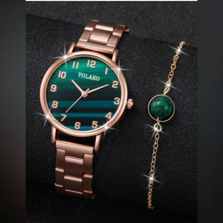 Kварцов часовник с кръгъл циферблат и 1бр гривна