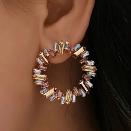 Кръгли обеци с цветни камъни