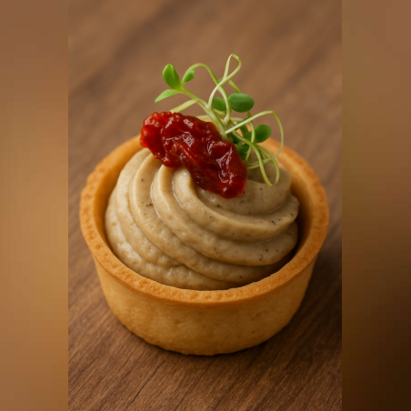 ТАРТАЛЕТИ  С МУС ОТ ПАТЛАДЖАН , СУШЕНИ ДОМАТИ И СВЕЖИ БИЛКИ-20 БР.