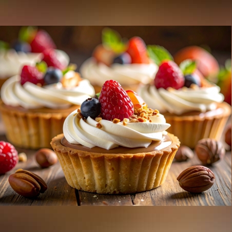 ТАРТ С ЛЕШНИКОВ ГАНАШ,ПУХКАВ КРЕМ И ПЛОДОВЕ - 20 БР.