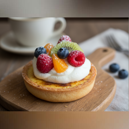 ТАРТ С КРЕМ БРЮЛЕ ,ПУХКАВ КРЕМ И ПЛОДОВЕ - 20 БР.