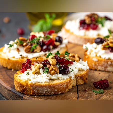 БРУСКЕТИ С ФИЛАДЕЛФИЯ , СУШЕНИ БОРОВИНКИ, ОРЕХИ И БИЛКИ - 20 БР.