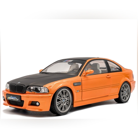 Метална кола BMW E46 M3 COUPE WORKS 2000 ORANGE SOLIDO 1:18