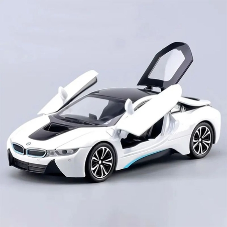 Метална кола с отварящи се врати и капаци светлини и звуци BMW i8 1:24