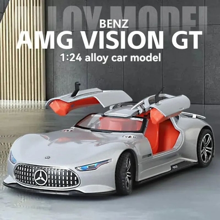 Метална кола с отварящи се врати и капаци светлини и звуци Mercedes Benz AMG Vision GT 1:24