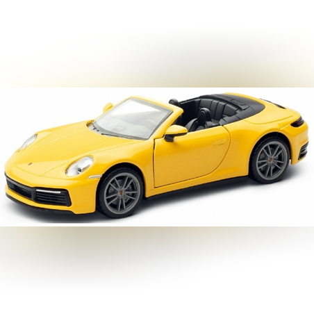 Метална кола с отварящи се врати, светлини и звуци PORSCHE 911 CARRERA CABRIOLET 1:32 - жълт