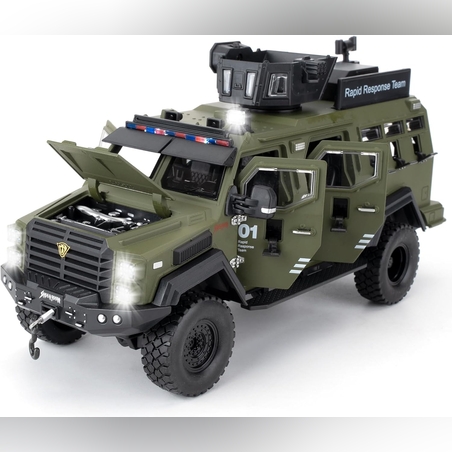 Метален военен джип с отварящи се врати капаци светлини и звуци 1:24