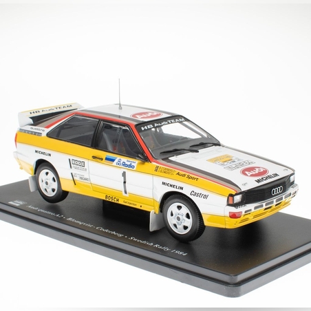 Метална кола Audi Quattro A2 - Blomqvist - Cedeberg - Swedish Rally 1984 - Altaya 1:24