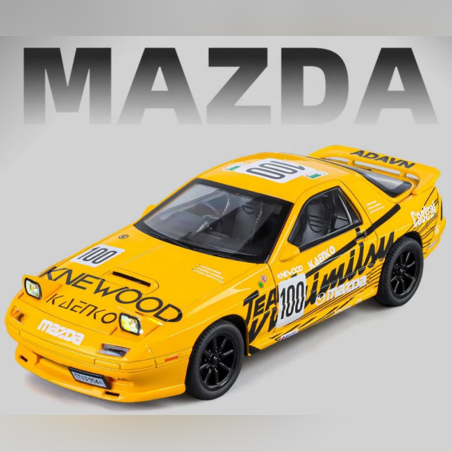 Метална кола с отварящи се врати, капаци, светлини и звуци Mazda RX7 1:24