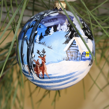Стъклена коледна играчка Зимен пейзаж