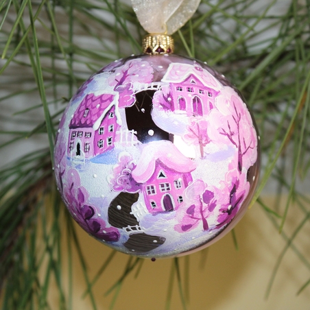 Стъклена коледна играчка Зимен пейзаж