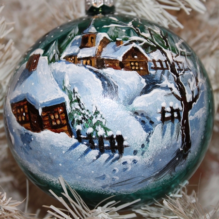 Стъклена коледна играчка Зимен пейзаж