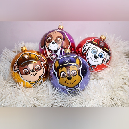 Стъклена коледна играчка - ПЕС Патрул