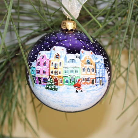 Стъклена коледна играчка Зимен пейзаж