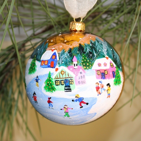 Стъклена коледна играчка Зимен пейзаж