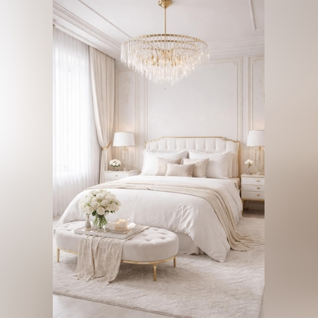 Интериор в бяло със златни елементи