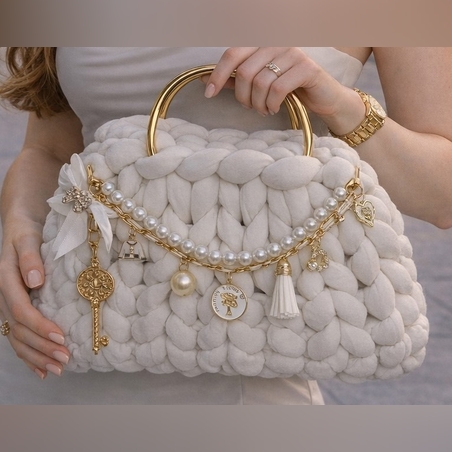 РЪЧНО ПЛЕТЕНА ЧАНТА - AURA LUX -Pearl