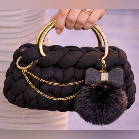 РЪЧНО ПЛЕТЕНА ЧАНТА - AURA LUX -Black-Mini