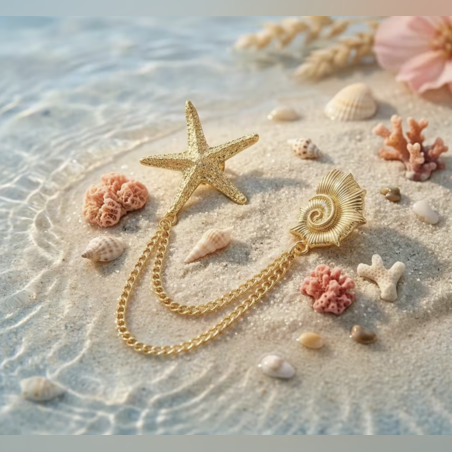 Starfish And Seashell Combination Brooch