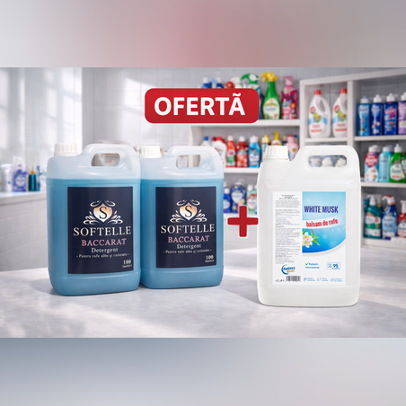 Pachet Detergent + Balsam Rufe 5L – Softelle Baccarat & White Musk | Super Ofertă