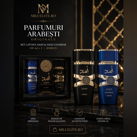 Set Lattafa Asad & Asad Zanzibar EDP 100 ml x 2 – Parfumuri Arăbești Originale pentru Bărbați
