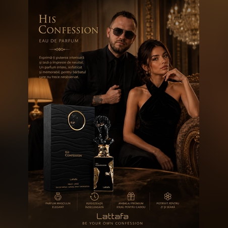 Lattafa His Confession Eau de Parfum 100 ml – Parfum bărbătesc elegant, intens și rafinat