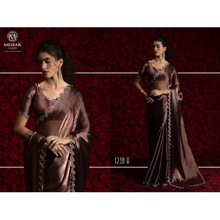 Saree : Tissue Chiffon Hand work Jarkan ,Work Border