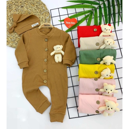 Бебешки ромпър 'Меченце' с шапка - 5 цвята