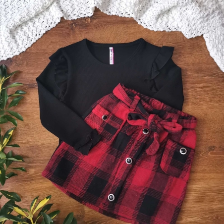 Комплект блуза с карирана пола