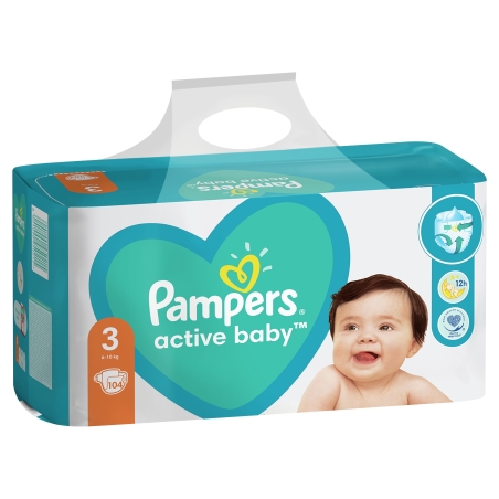 Бебешки пелени Pampers Active Baby 3, 104 бр.