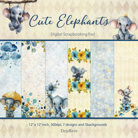 Cute Elephants - Digital Paper