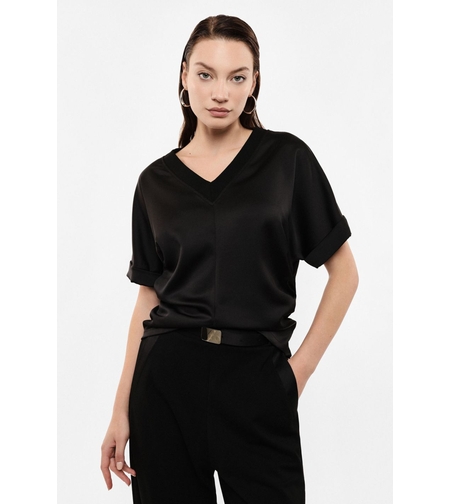 SATIN V-NECK BLOUSE