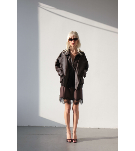 CHOCOLATE FAUX LEATHER OVERSIZED JACKET