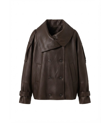 OVERSIZED FAUX LEATHER JACKET IN DARK BROWN