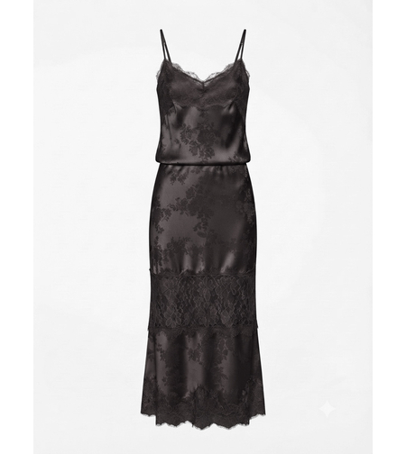 SATIN LACE TOP & SKIRT SET – BLACK