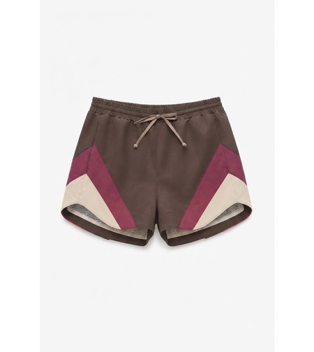 COLOR BLOCK TRACK SHORTS IN BROWN
