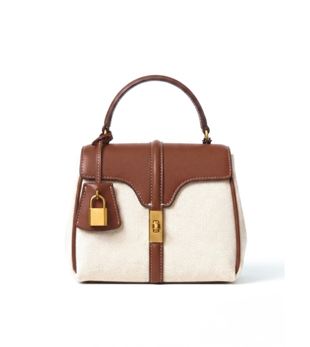 SMALL HANDLE BAG IN BROWN AND WHITE